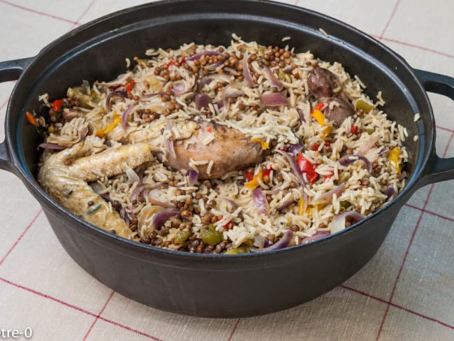 Poulet au riz et lentilles