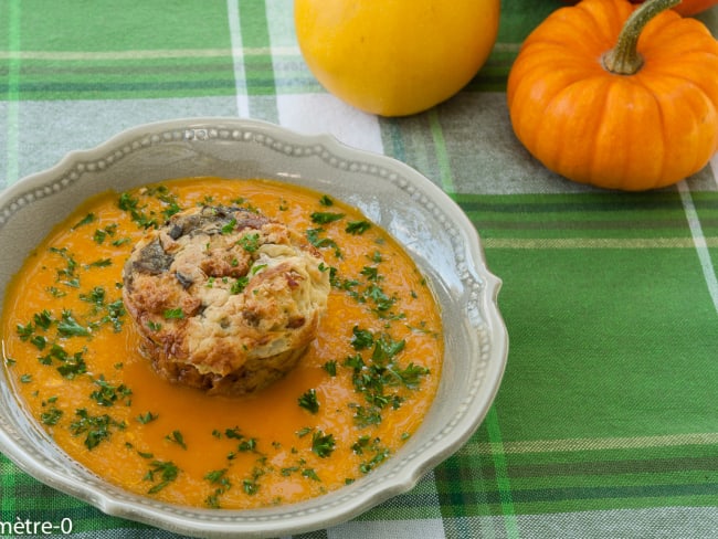 Soupe de potimarron, gâteau de pain perdu aux cèpes