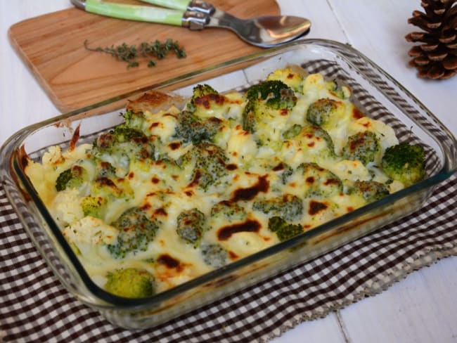 Gratin de chou fleur et brocolis au comté et au thym