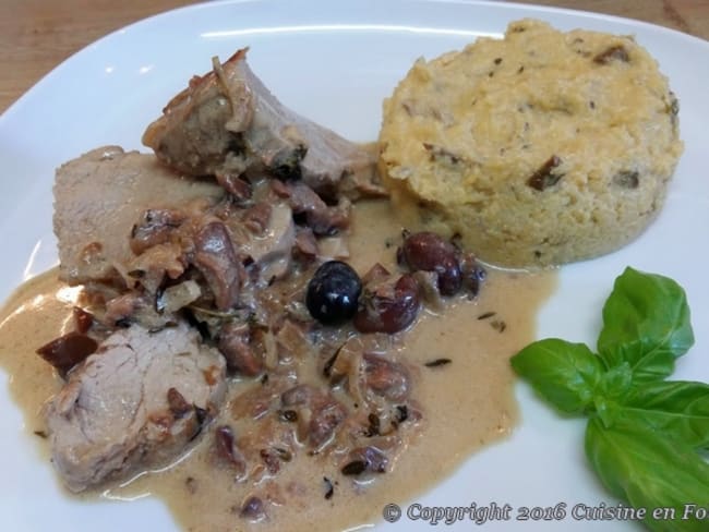 Filet mignon aux olives niçoises et polenta crémeuse aux cèpes