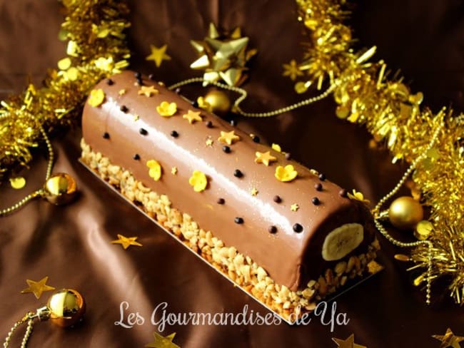 Bûche banane, cacahuète et chocolat