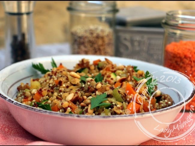 Lentilles et quinoa aux pignons de pin et 5 épices