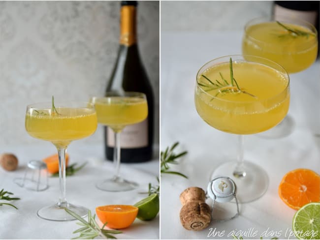 Cocktail au prosecco, clémentines et romarin