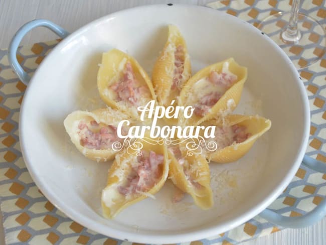 Pâtes conchiglioni carbonara pour l'apéro