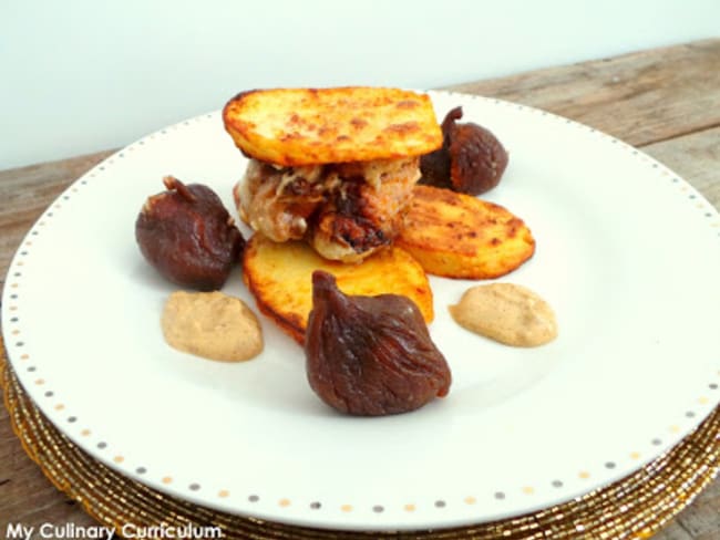 Tournedos de filet mignon de porc au foie gras et paprika avec figues farcies au foie gras