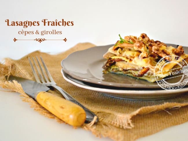 Lasagne fraîche aux cèpes, girolles et noix