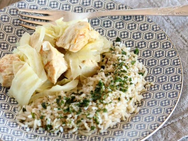 Blanc de poulet au chou vert et cumin