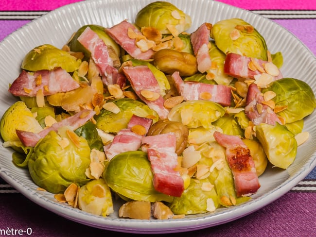 Poelée de choux bruxelles aux châtaignes et amandes