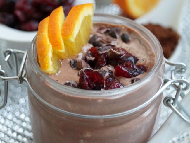 Overnight oats orange, cacao et cranberries