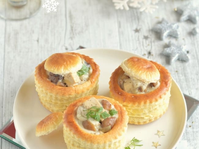 Vol au vent au tofu fumé, champignons et châtaignes