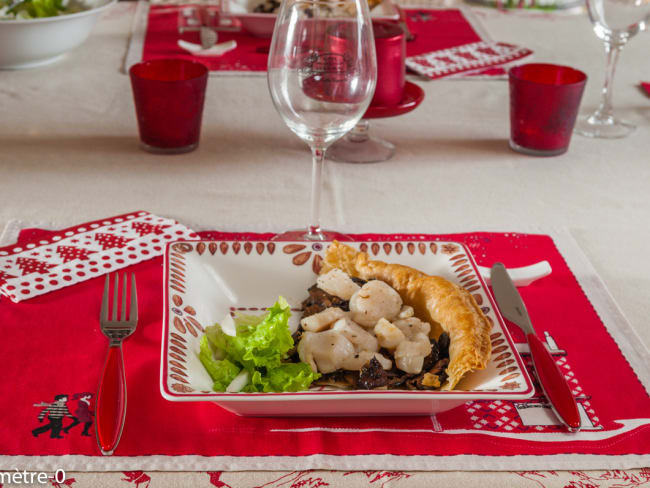 Tarte aux noix saint jacques et cèpes