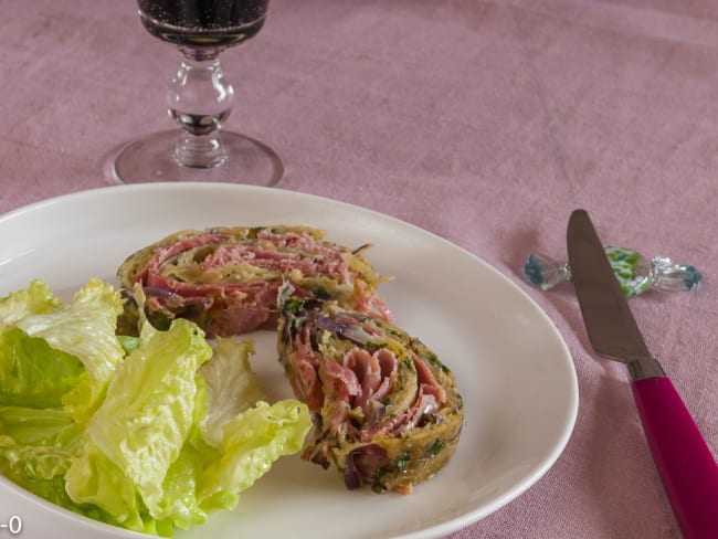 Roulé de pommes de terre au jambon et comté