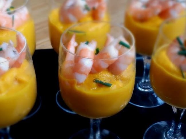 Verrine crevettes et carottes au lait de coco