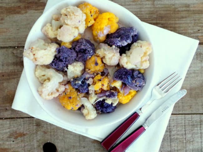 Choux-fleurs multicolores poêlés aux épices du Trappeur