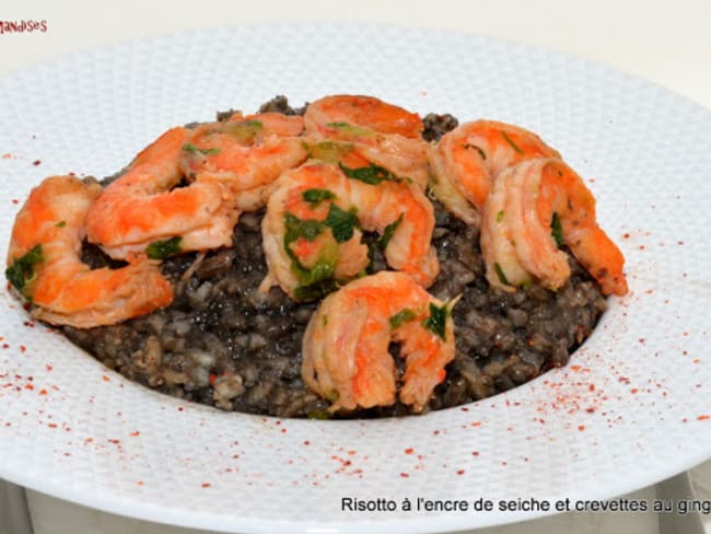 Risotto de seiche et crevettes au miel et au gingembre .