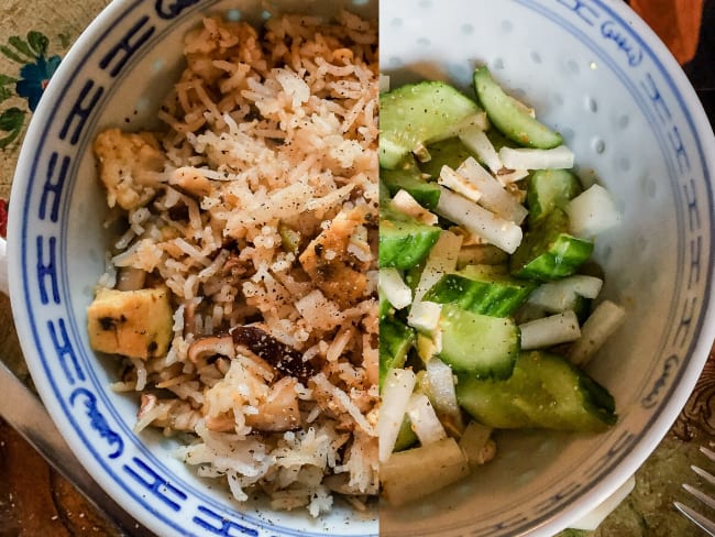 Un riz sauté et une salade