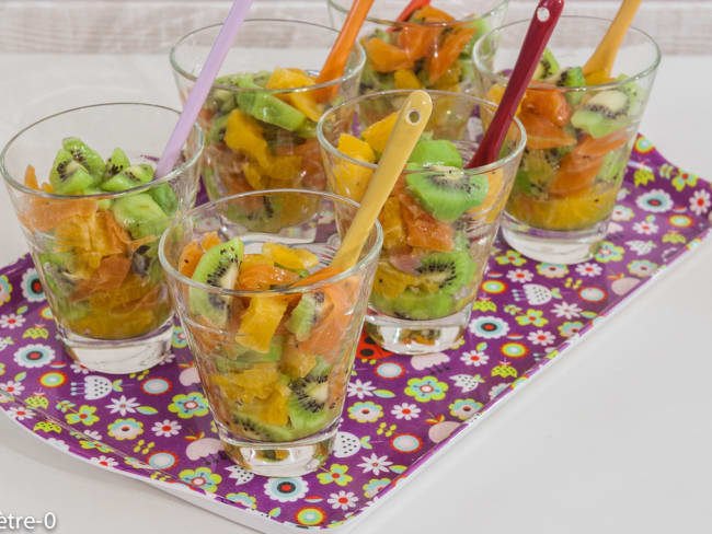 Verrine kiwis, oranges et truite fumée