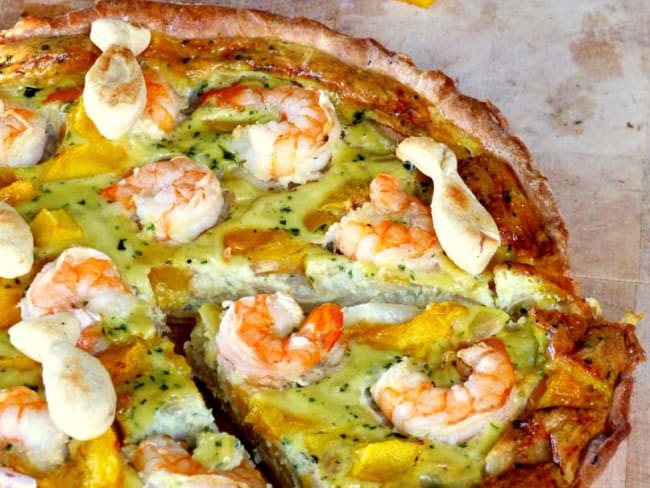 Quiche exotique: crevettes, coco et mangue