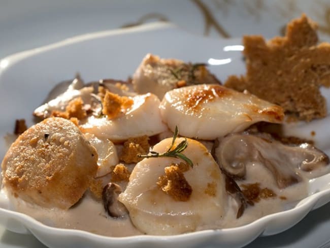 St-Jacques au boudin blanc et Shiitakés