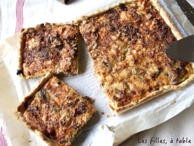 Tarte saumon, poireaux et champignons