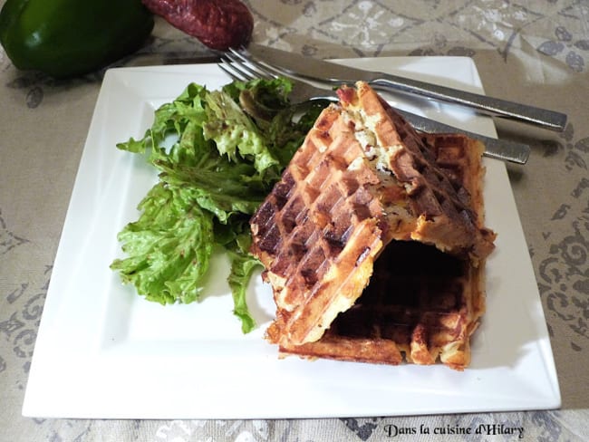 Gaufres salées au chorizo, poivrons grillés et comté