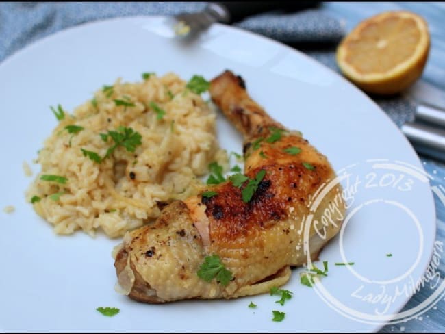 Poulet à la grecque et son riz citronné