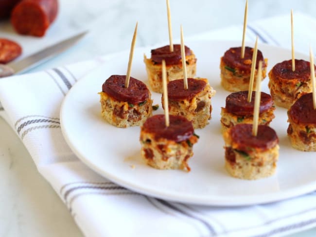 Frittata au chorizo et à la tomate façon bouchées apéro