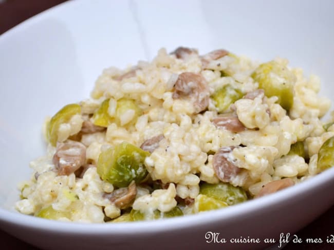 Risotto au mascarpone, choux de Bruxelles et champignons