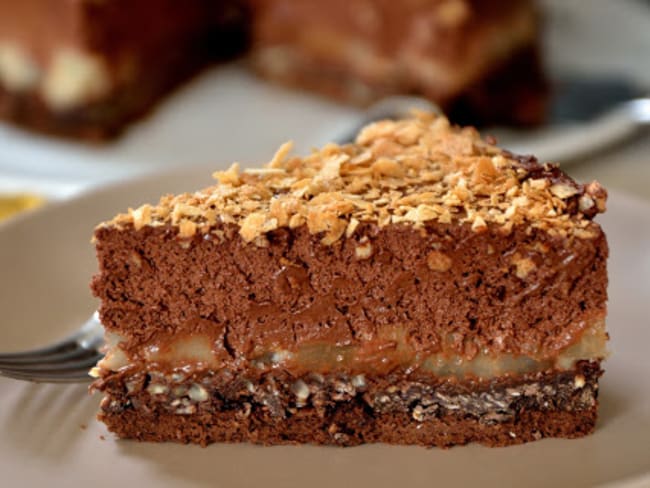 Gâteau crousti-fondant au chocolat et à la poire