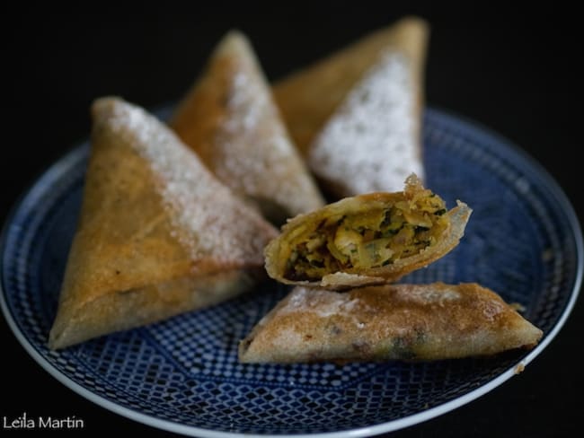 Bricks de poulet au safran et quetsches d’Alsace façon pastilla