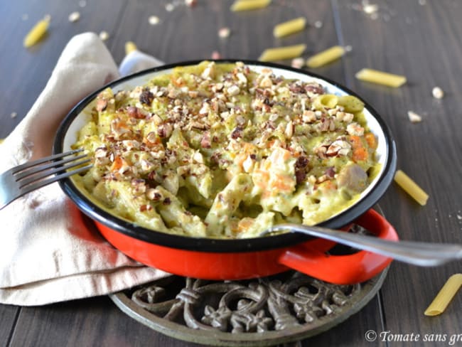 Gratin de pennes, courge et champignons