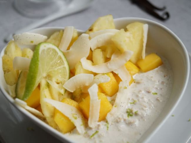 Overnight oats coco, vanille, mangue et ananas