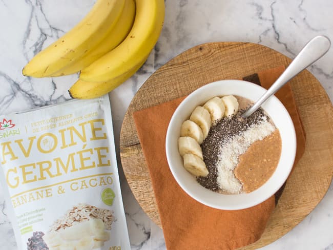 Porridge à l'avoine germé banane et chocolat