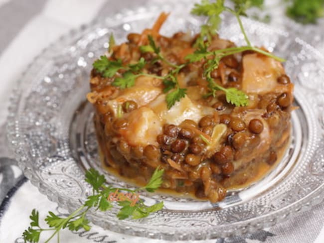 Tartare de saumon aux lentilles blondes et vinaigrette à l'orange