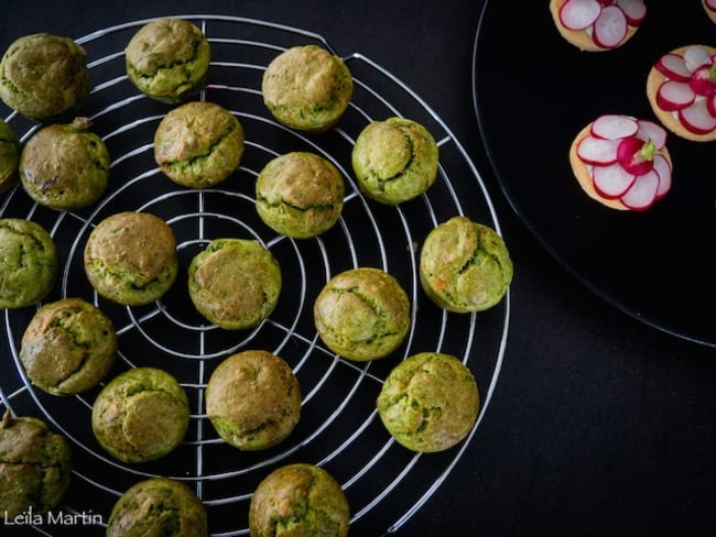 Mini-cakes au vert de poireau, lardons et Tomme du Ried