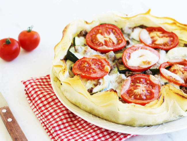 Tarte légère aux courgettes, tomates et boeuf