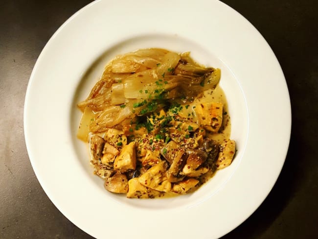 Poulet à la moutarde estragon champignons trop facile et trop bon