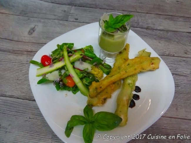 Beignets d'asperges, salade d'asperges et velouté d'asperges ou l'asperge en 3 façons