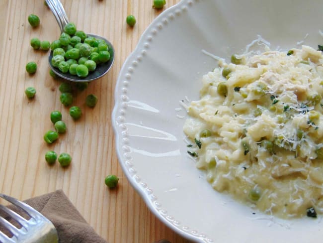 Risotto au poulet et petits pois