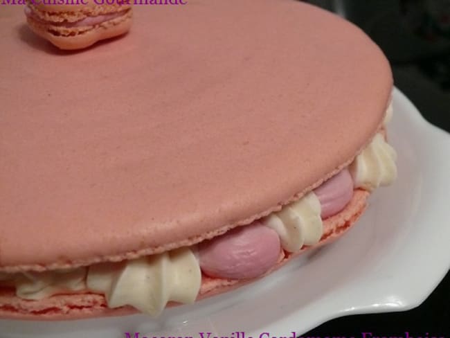 Macaron géant vanille cardamome et framboise