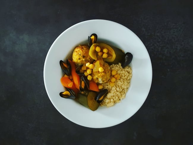 Couscous de la mer super light aux boulettes de poisson et moules