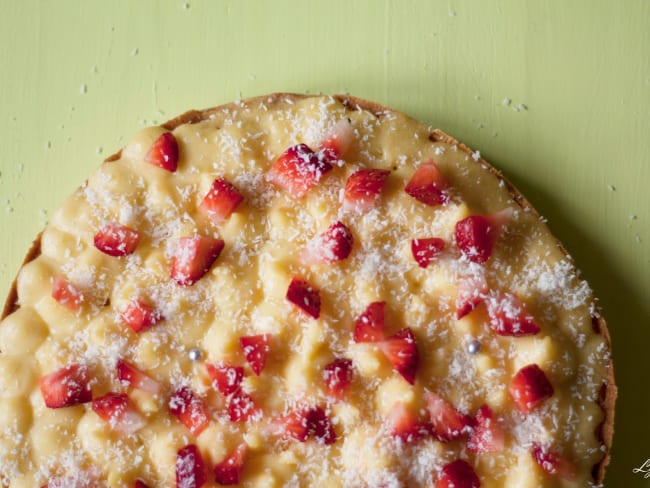 Tarte aux fraises, citron et coco