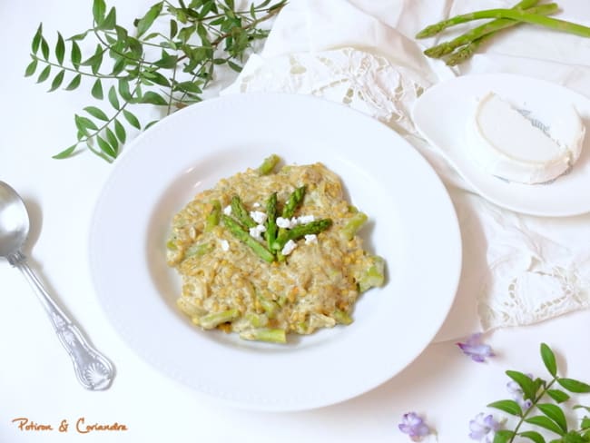 Risotto de petit épeautre aux asperges et fromage de chèvre