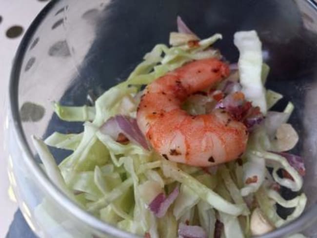 Verrine chou, crevette et vinaigrette réglisse