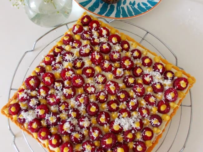 Tarte framboise coco fruit de la passion