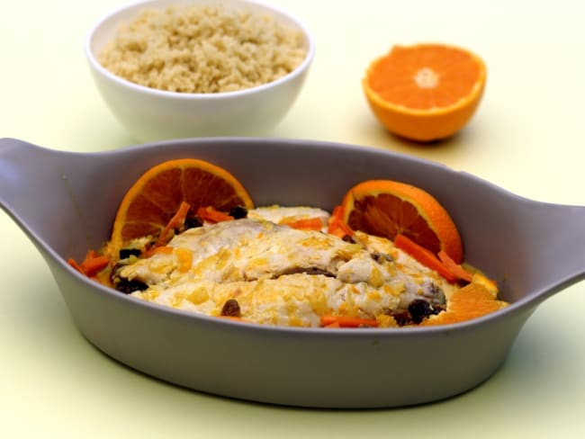 Poisson à l'orange, carotte et raisins secs