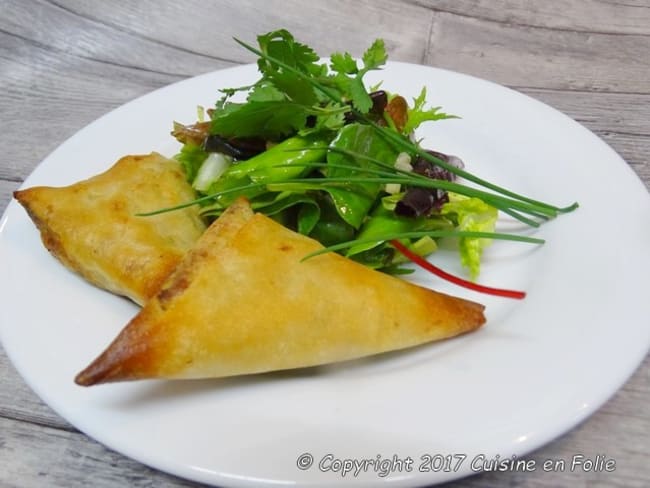 Bricks au thon, avocat, fromage ail et fines herbes et salade fraîcheur