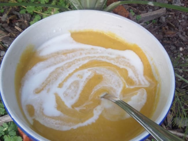 Soupe de patate douce, carotte et lentilles corail à la crème de coco