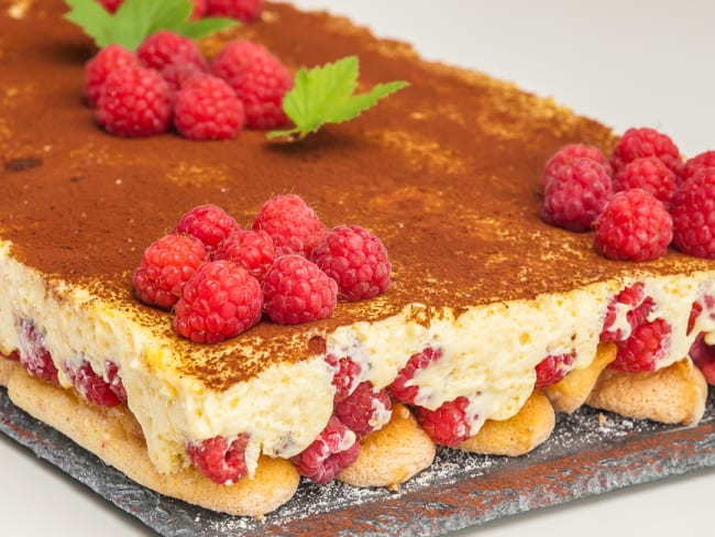 Tiramisu aux framboises du jardin