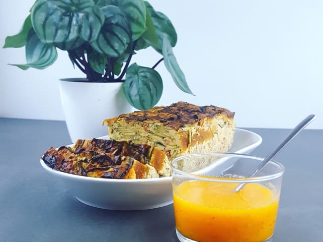 Terrine de courgettes aux tomates séchées et coulis de tomates jaunes